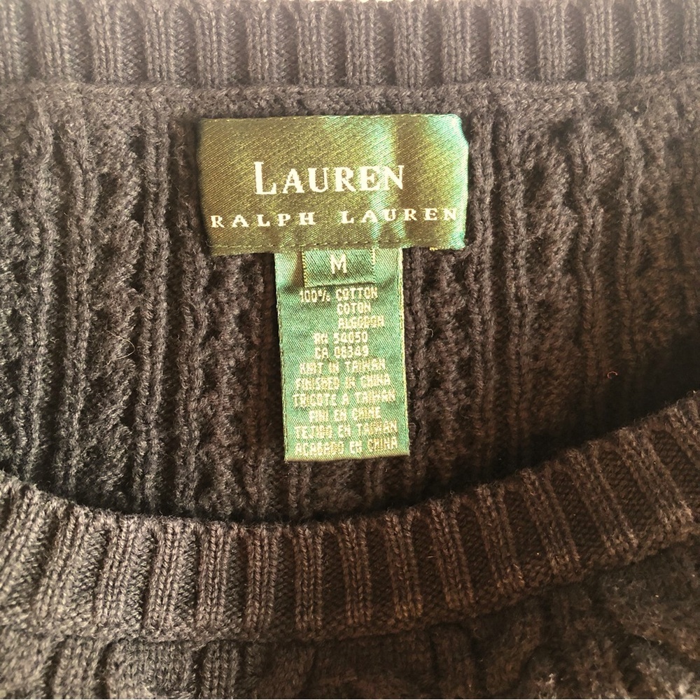 Lauren Ralph Lauren Black Crew Neck Cable Knit 100% Cotton Sweater Size M - Picture 7 of 7